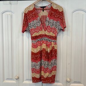 BCBGMaxazria Orange And‎ Gray Floral Dress Size Small